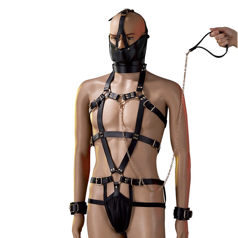 Menaful™ black Men's Leather Slave Suit