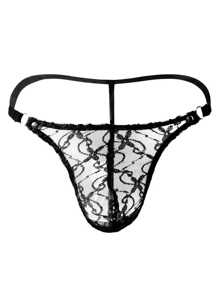 menaful Black / One Size Fits All-Flat Waist 32 cm Men's Sexy Transparent Mesh Thong