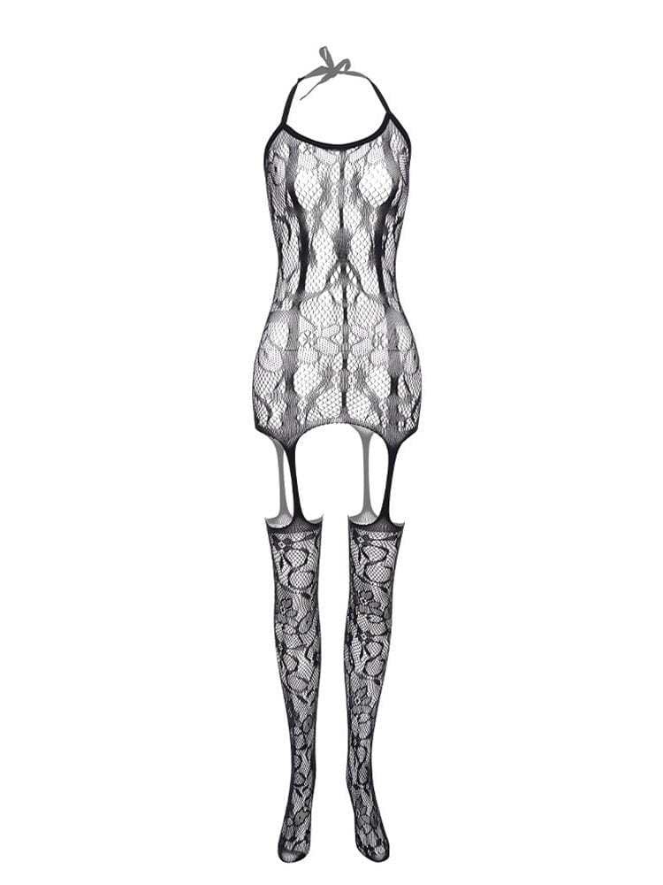 menaful Black / One Size Front And Rear Cutout Sock Bodysuit