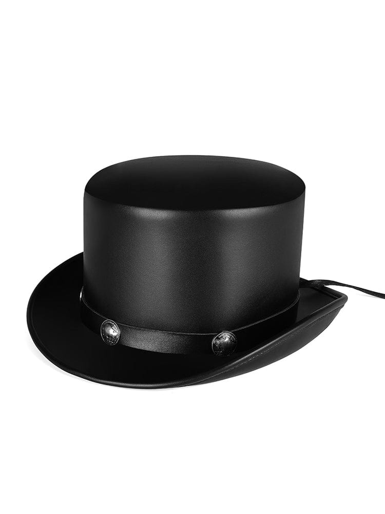 menaful Black / One Size Industrial Retro Pu Leather Round Top Neutral Party Hat