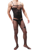 menaful Black / One Size Men's Camisole Jacquard Silky One Piece Stockings