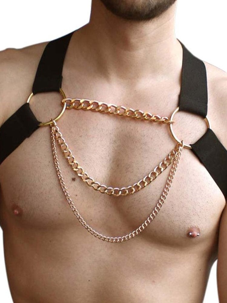 menaful Black / One Size Men's Chain Bondage Strap Harness