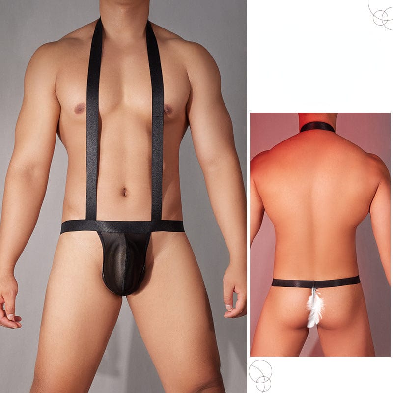 Menaful™ black / one-size Men's Elastic Thong with Suspenders