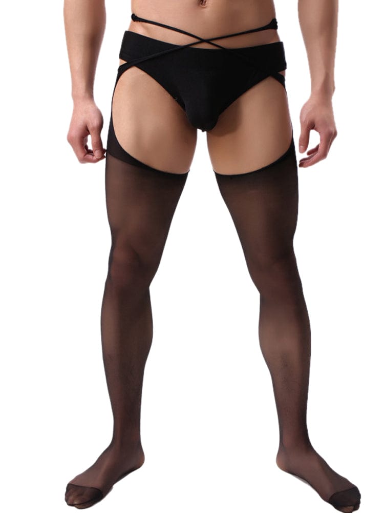 menaful Black / One Size Men's Hollow Stockings Ultra Thin Pantyhose