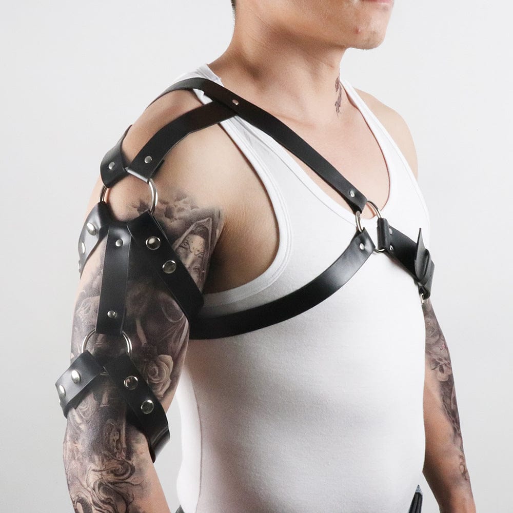 menaful Black / One Size Men's Leather Bondage Belt Harness