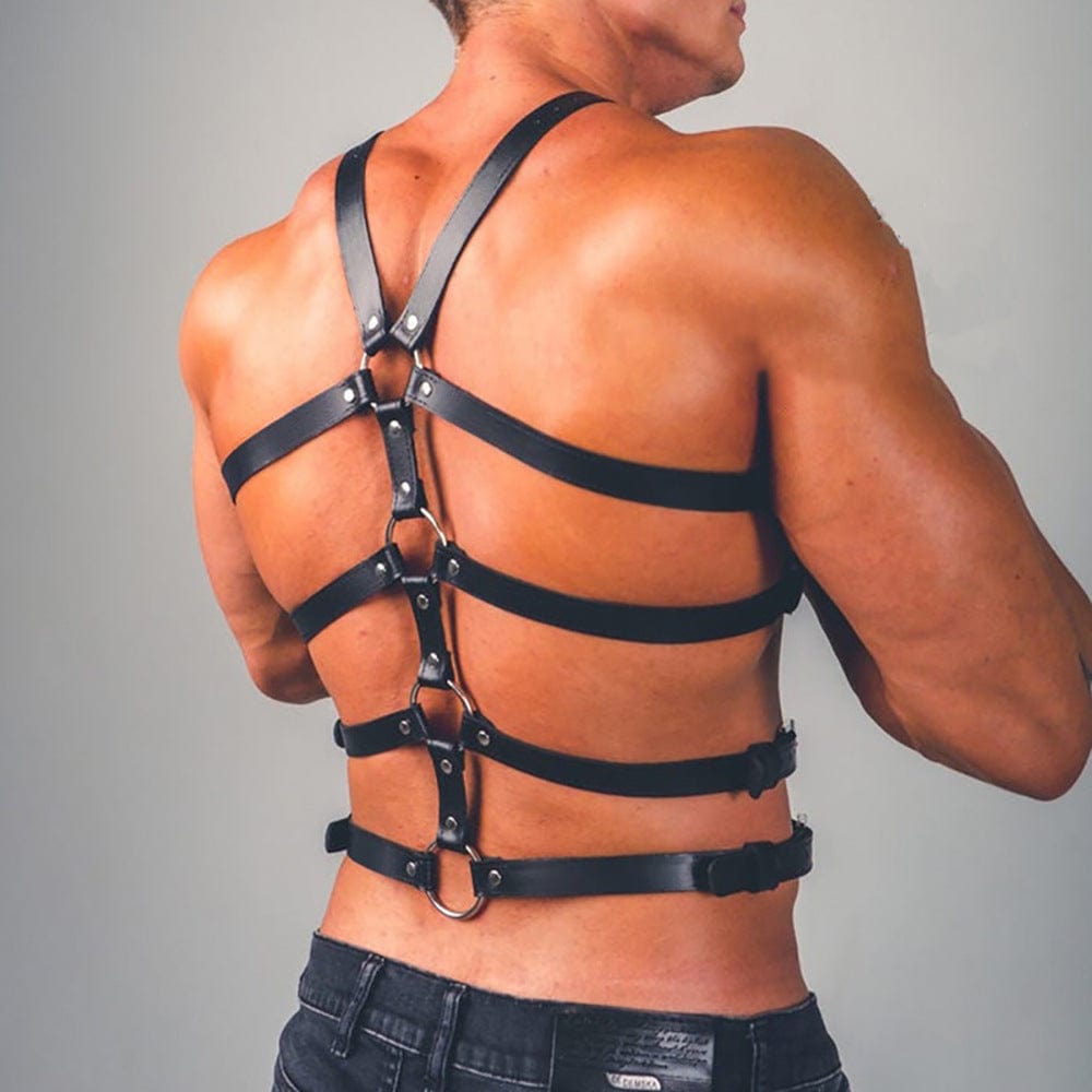 menaful Black / One Size Men's Leather Harness Chest Strap - Black