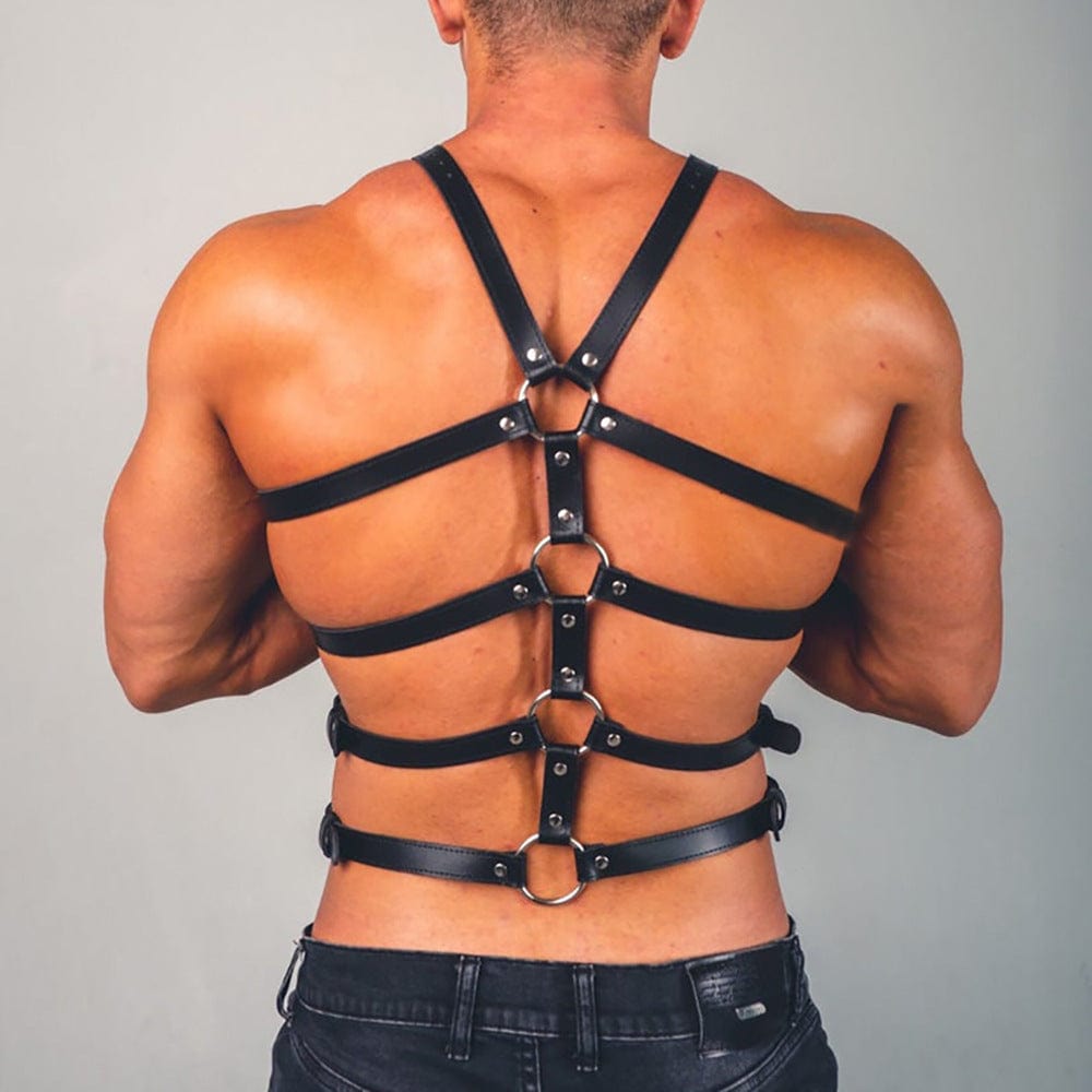 menaful Black / One Size Men's Leather Harness Chest Strap - Black