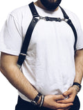 menaful Black / One Size Men's Leather Restraints Shoulder Strap Harness - Black