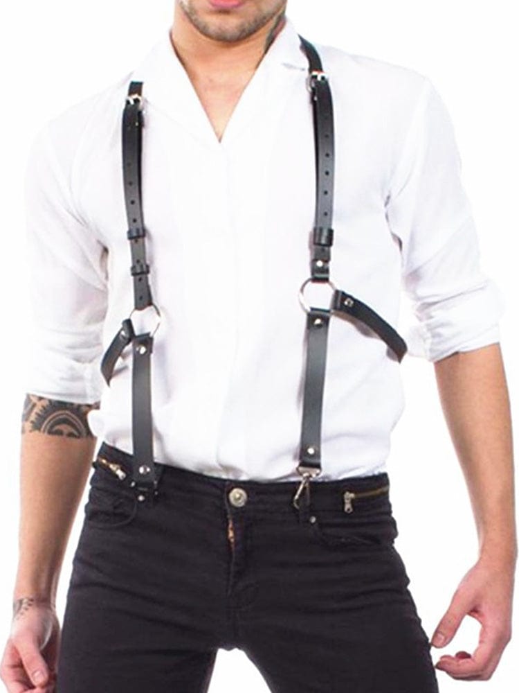 menaful Black / One Size Men's Leather Strap Harness - Black