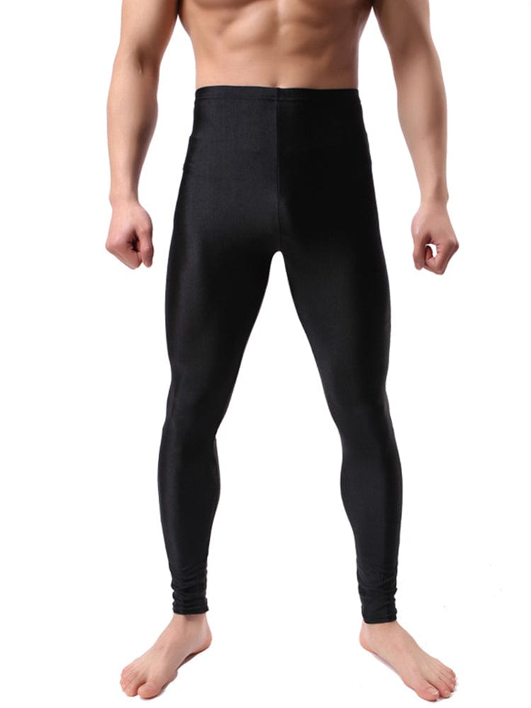 menaful Black / One Size Men's Ninth Glossy Black Sports Pants