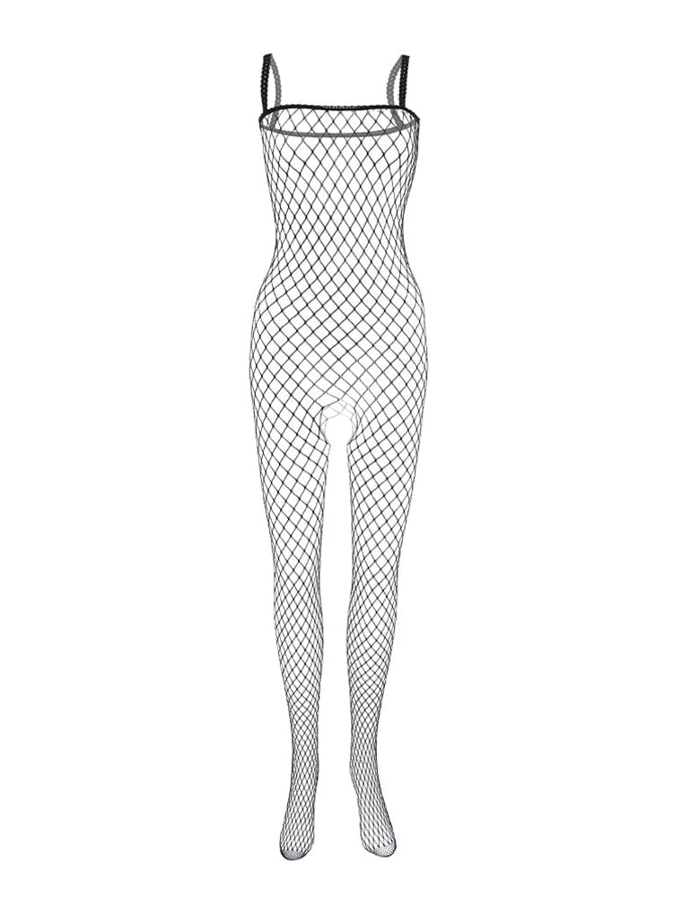 menaful Black / One Size Men's Open Crotch Mesh Bodysuit