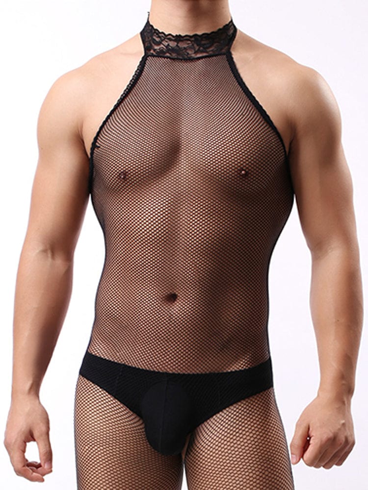 menaful Black / One Size Men's Pullover Mesh One Piece Stockings