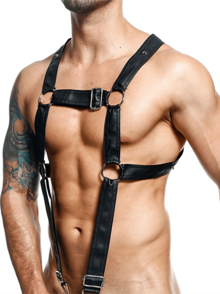 menaful Black / One Size Men's Sexy One-piece Leather Erotic Straps Harness