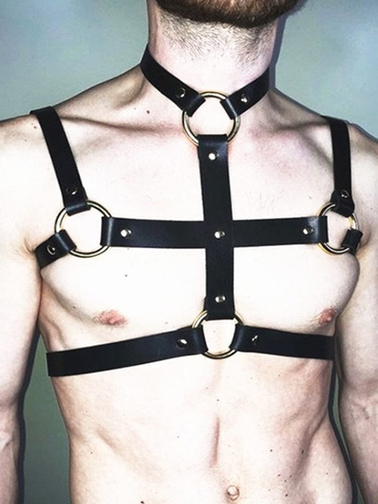 menaful Black / One Size Men's Suspenders PU Leather Strap Harness