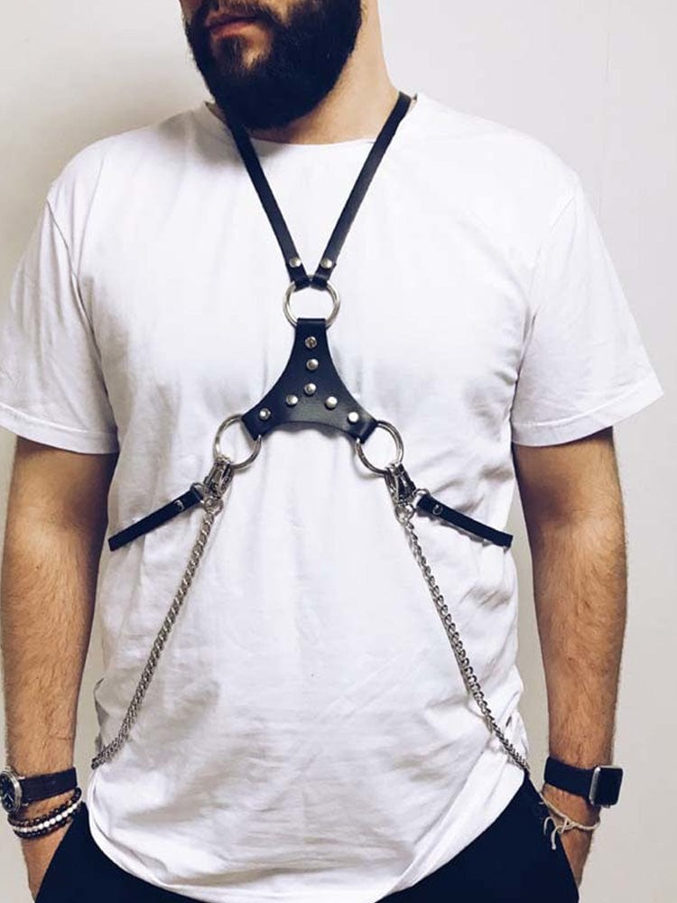 menaful Black / One Size Men's Triangle Leather Shoulder Strap Harness - Black