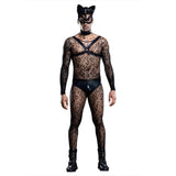 Menaful™ black / one size Meow-lificent Men's Role-play Cat Lingerie Onesie in Mesh