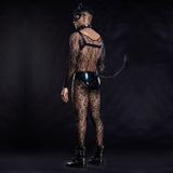 Menaful™ black / one size Meow-lificent Men's Role-play Cat Lingerie Onesie in Mesh