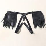 menaful Black / One Size / PU Leather Angel Wing Leather Adjustable Tassel Harness Strap