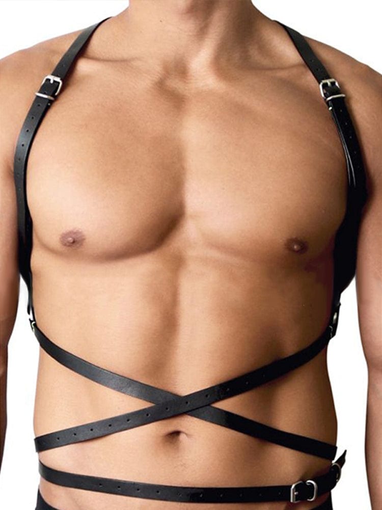 menaful Black / One Size / PU leather Bondage Flirt Suspenders For Men