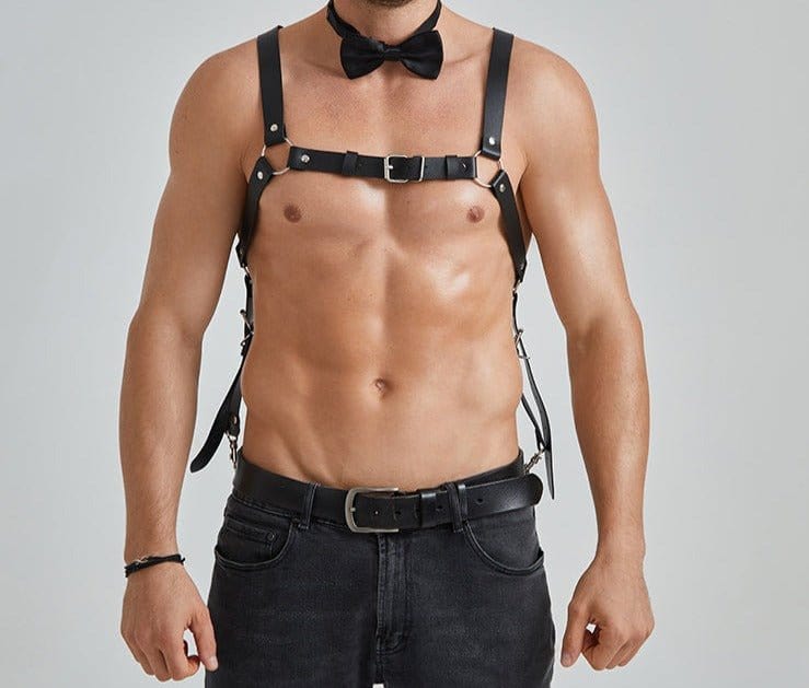 menaful Black / One Size / PU Leather Chest Harness Mens Strap Belts