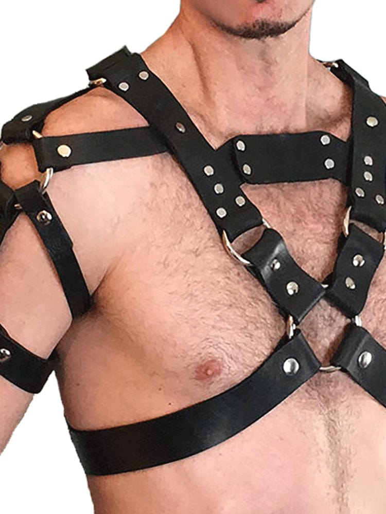 menaful Black / One Size Sexy Men's Leather Hunk Harness Strap - Black