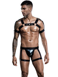 menaful Black / One Size Star Chest Strap Thong Set - Black