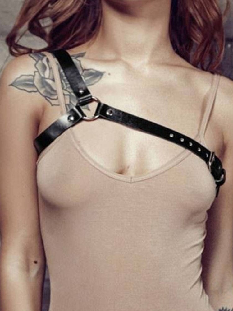 menaful Black / One Size Women's Slanting Shoulder Strap Leather Harness