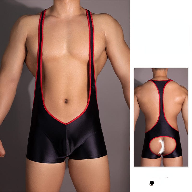 Menaful™ black / onesize Men's Sexy Suspenders Bodysuit with Butt Cutout