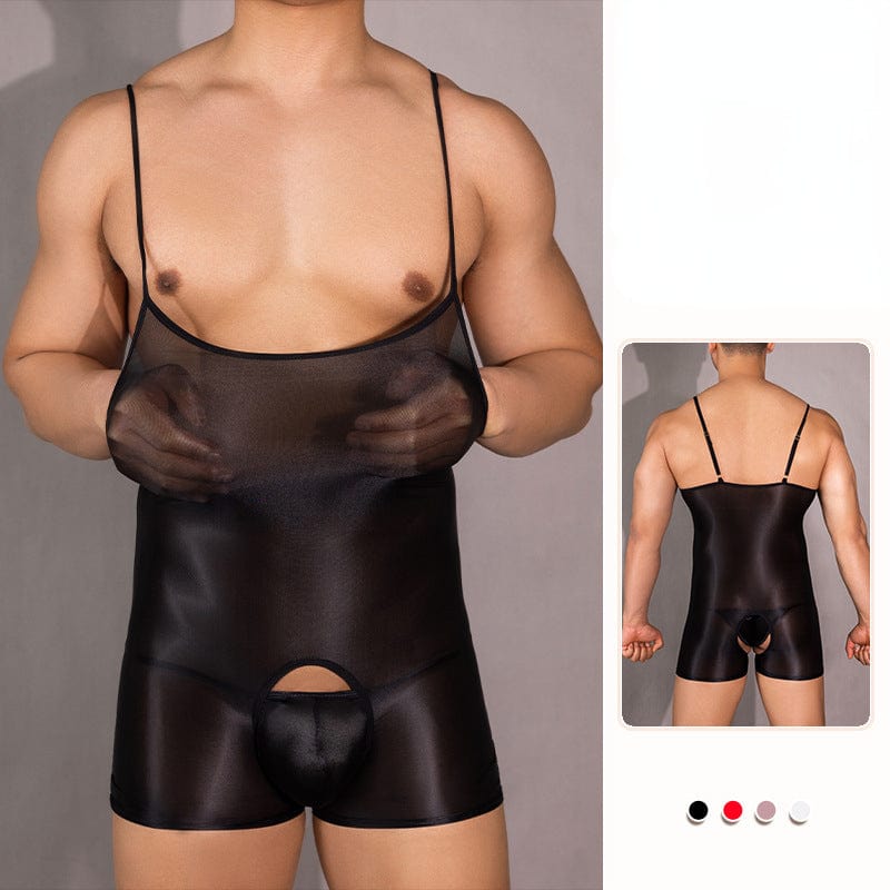 Menaful™ black / onesize Men's Ultra Stretch Open Crotch Suspenders Bodysuit