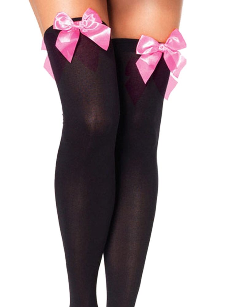 menaful Black+Pink / One Size Cute Velvet Bow Stockings