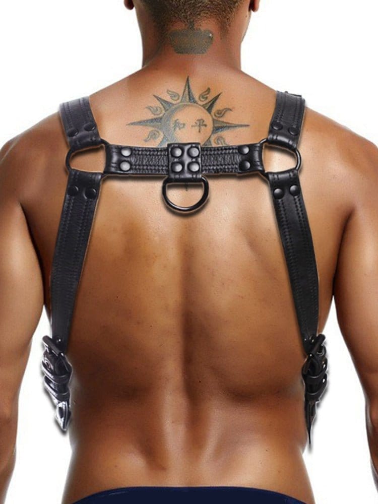 menaful Black Rivets Genuine Leather Bulldog Harness