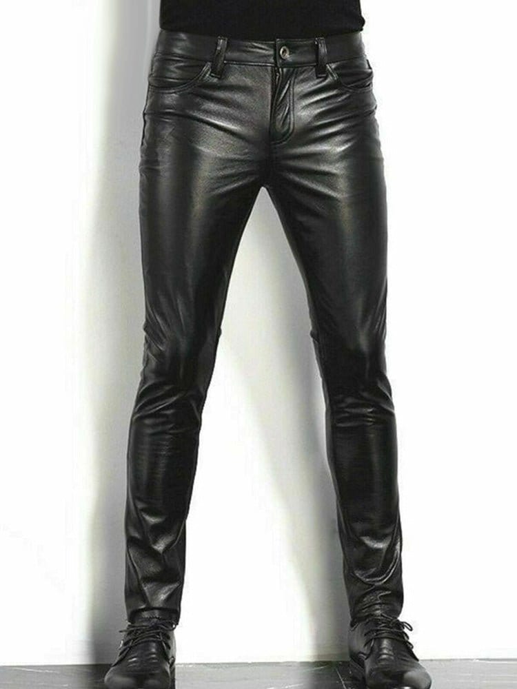 menaful Black / S Elastic Casual Men's Leather Pants