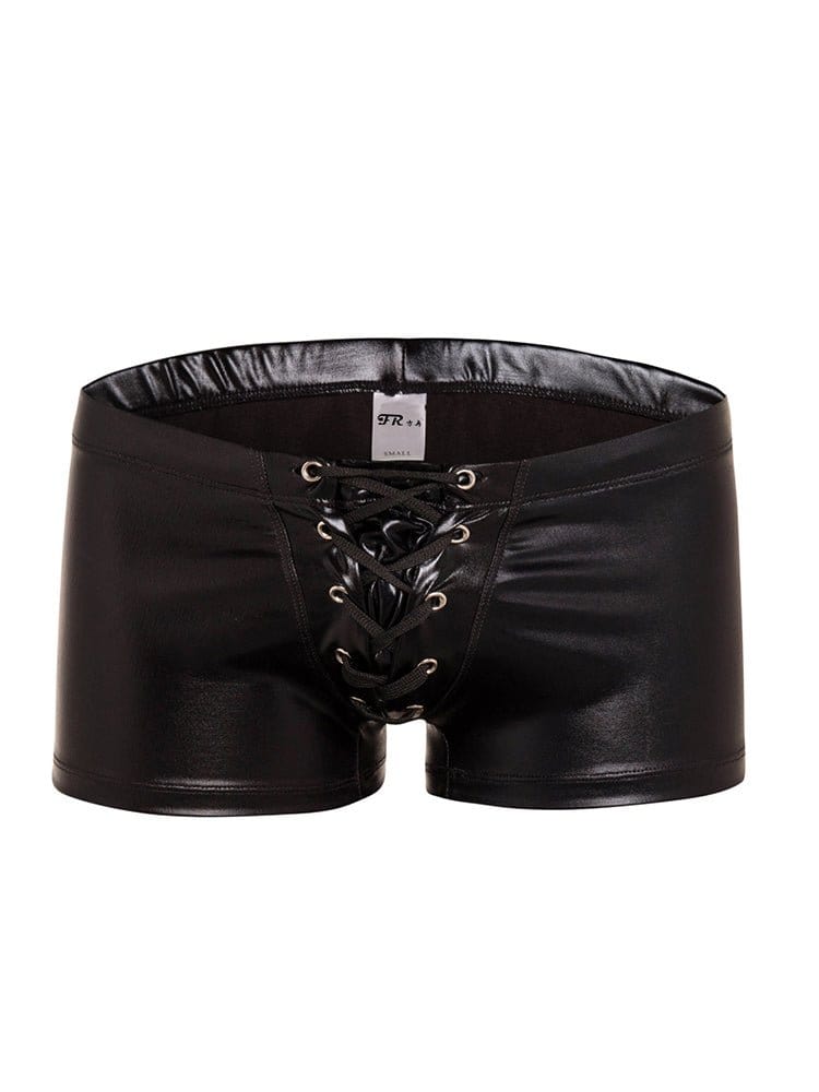 menaful Black / S Faux Leather Trendy Swim Boxers