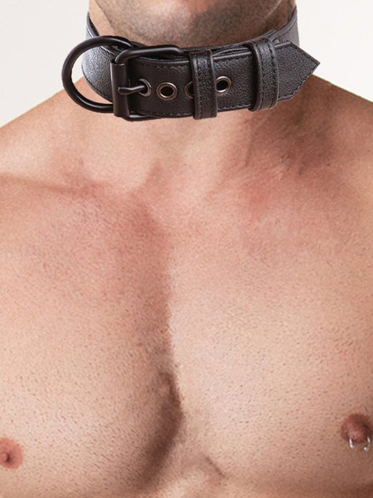 menaful Black / S Men's Adjustable Genuine Leather Choker