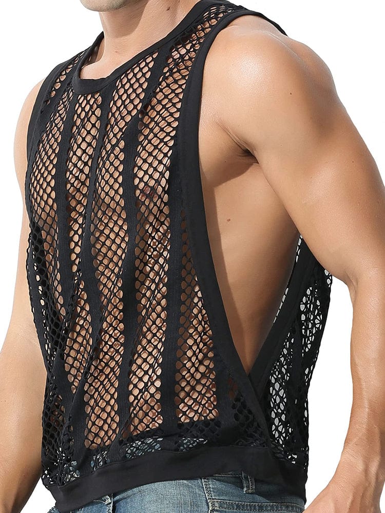 menaful Black / S Men's Casual Hollow Out Sexy Tank Top