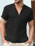 menaful Black / S Men's Cotton Linen Short Sleeve Shirt