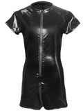 menaful Black / S Men's Leather Mesh Patchwork Bodysuit