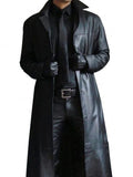 menaful Black / S Men's Long PU Leather Overcoat