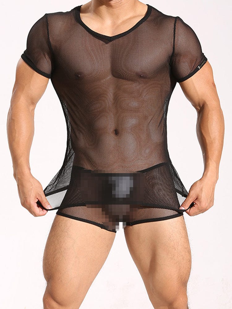 menaful Black / S Men's Mesh Lightweight Sexy Lingerie Set