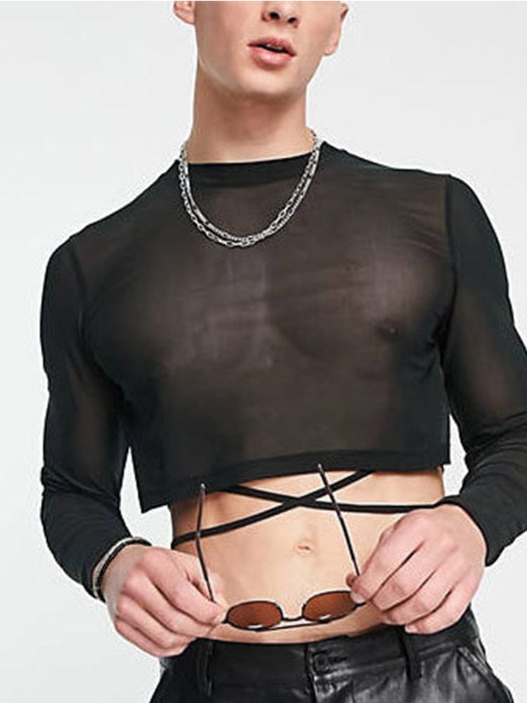 menaful Black / S Men's Micro Sheer Sexy Inner Top