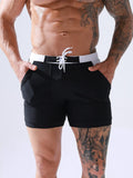 menaful Black / S Men's Nylon Solid Color Swim Trunks