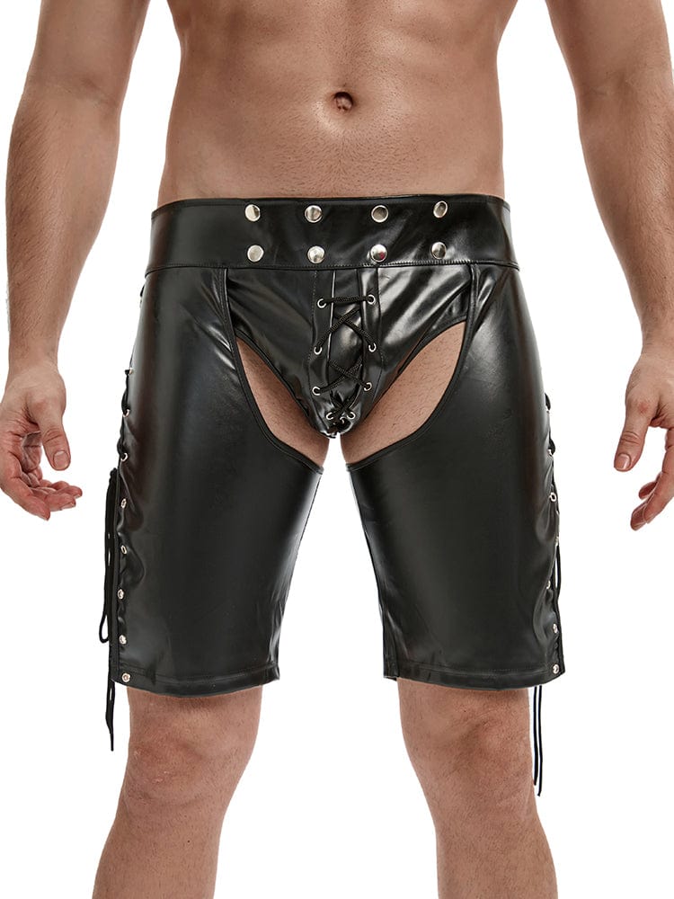 menaful Black / S Men's Open Patent Leather Wild Shorts