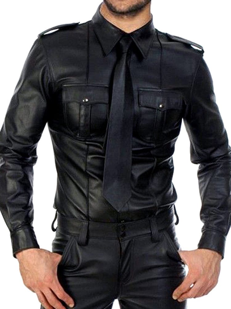 menaful Black / S Men's Patent Leather Performance Clothing Shirt Top