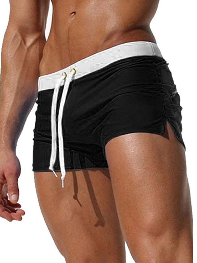 menaful Black / S Men's Solid Color Beach Quick-drying Flat Swim Trunks