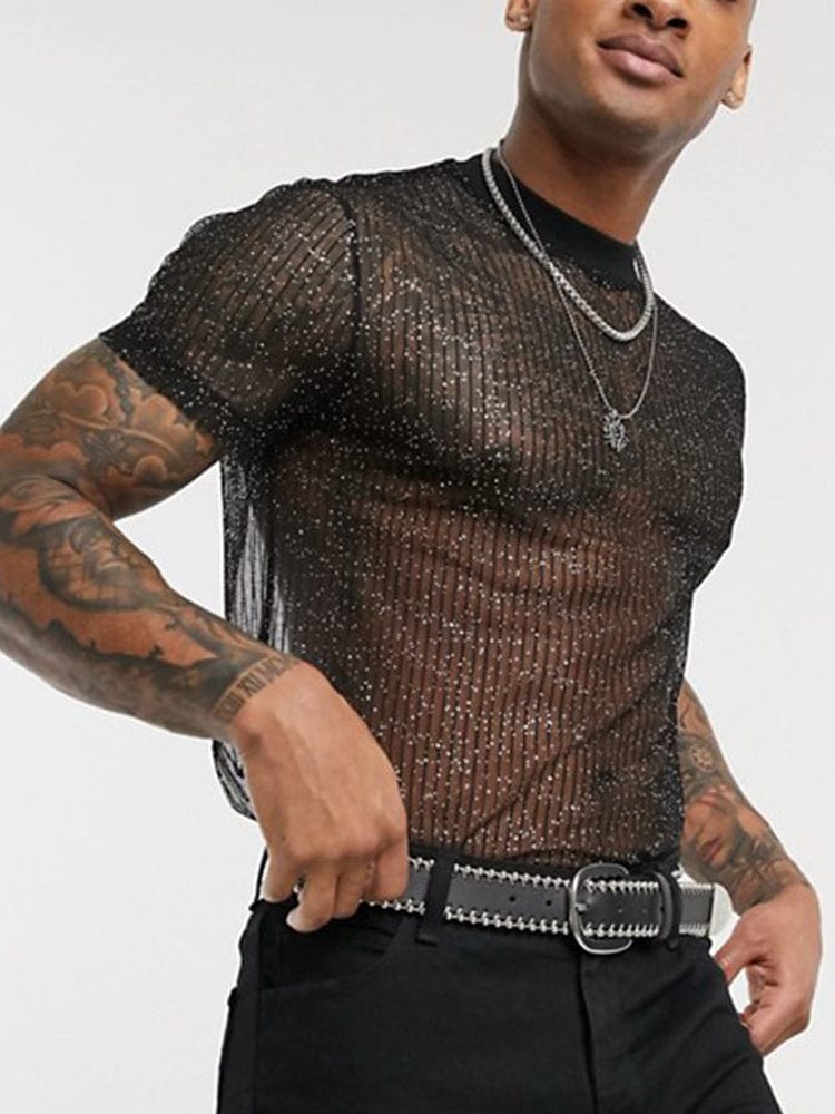 menaful Black / S Mesh See-through Thin Breathable Bottoming Shirt