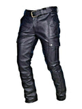 menaful Black / S Pu Strap Men's Casual Leather Pants