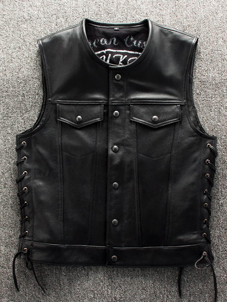 menaful Black / S Rock Motorcycle Vest In Top-Grain Leather