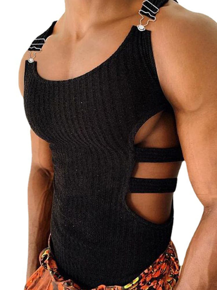 menaful Black / S Sexy Side Hollow Knitted Pit Strip Vest