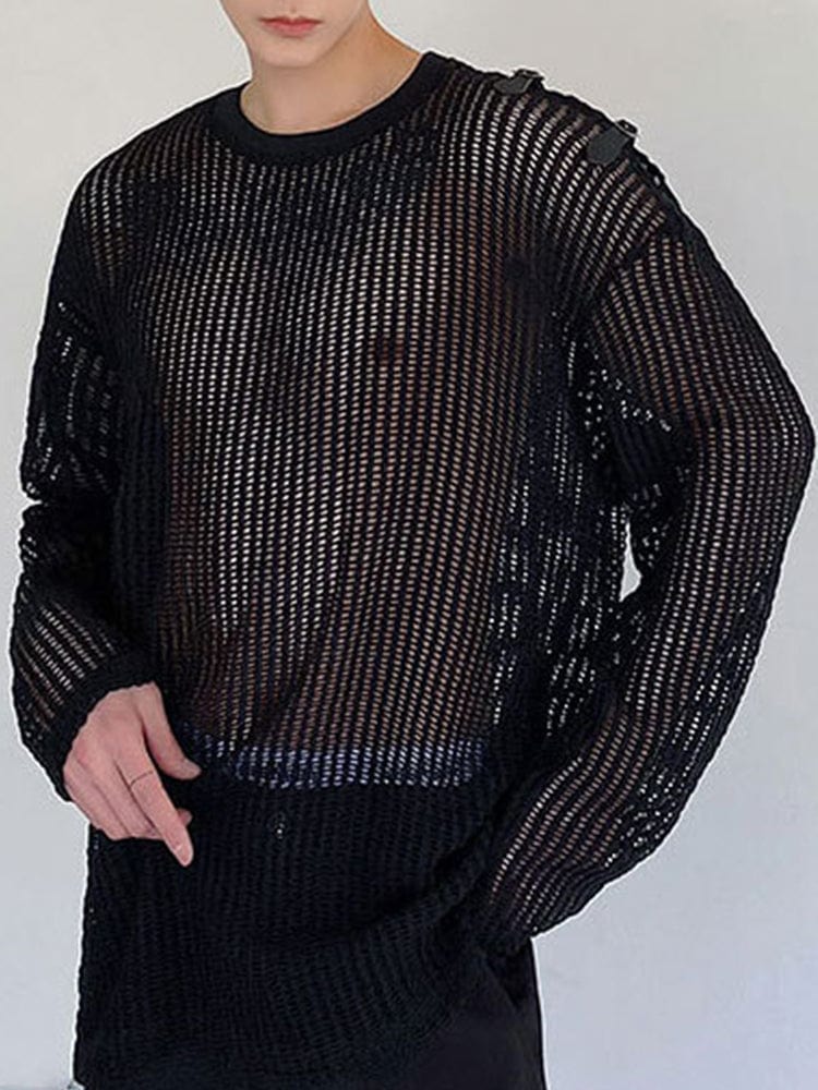 menaful Black / S Sheer Crew Neck Mesh T-shirt