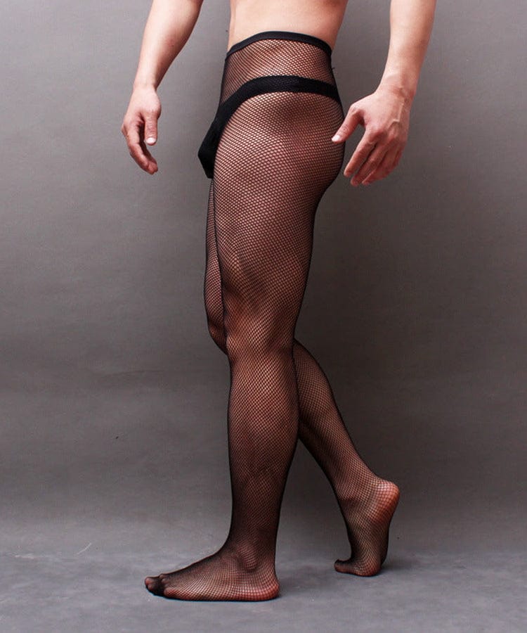 menaful Black / Small Net Men's Black Stockings [4 Size Grids]